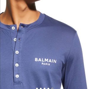 NWT Balmain Paris Jersey Logo Long Sleeve Henley Shirt